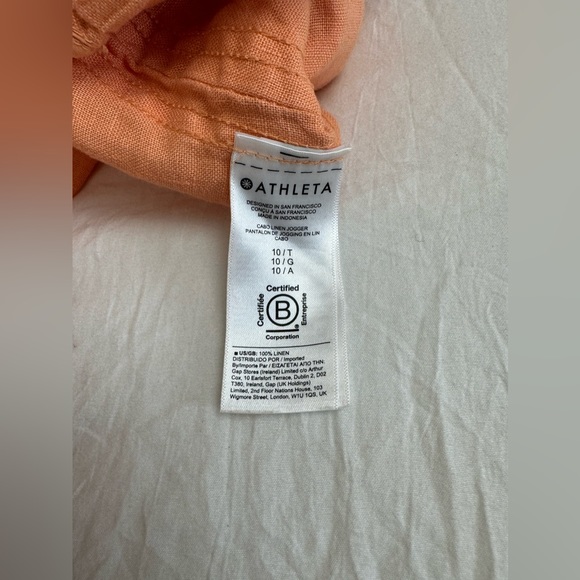 Athleta Womens Cabo Linen Joggers Peach Orange Drawstring Waist Size 10 Tall - Picture 10 of 15